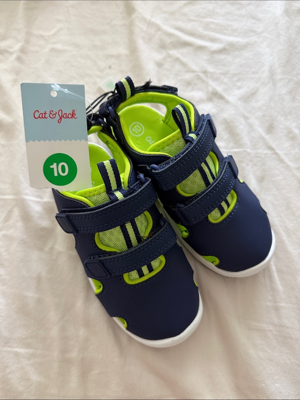 Cat & Jack Navy Blue and Neon Green Kids Water Shoes Sz 10